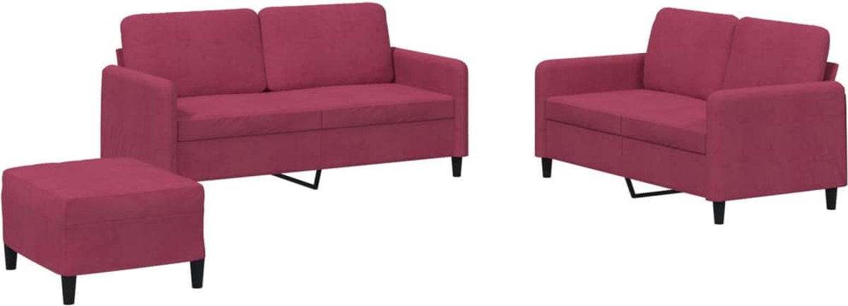 vidaXL - 3-delige - Loungeset - fluweel - wijnrood
