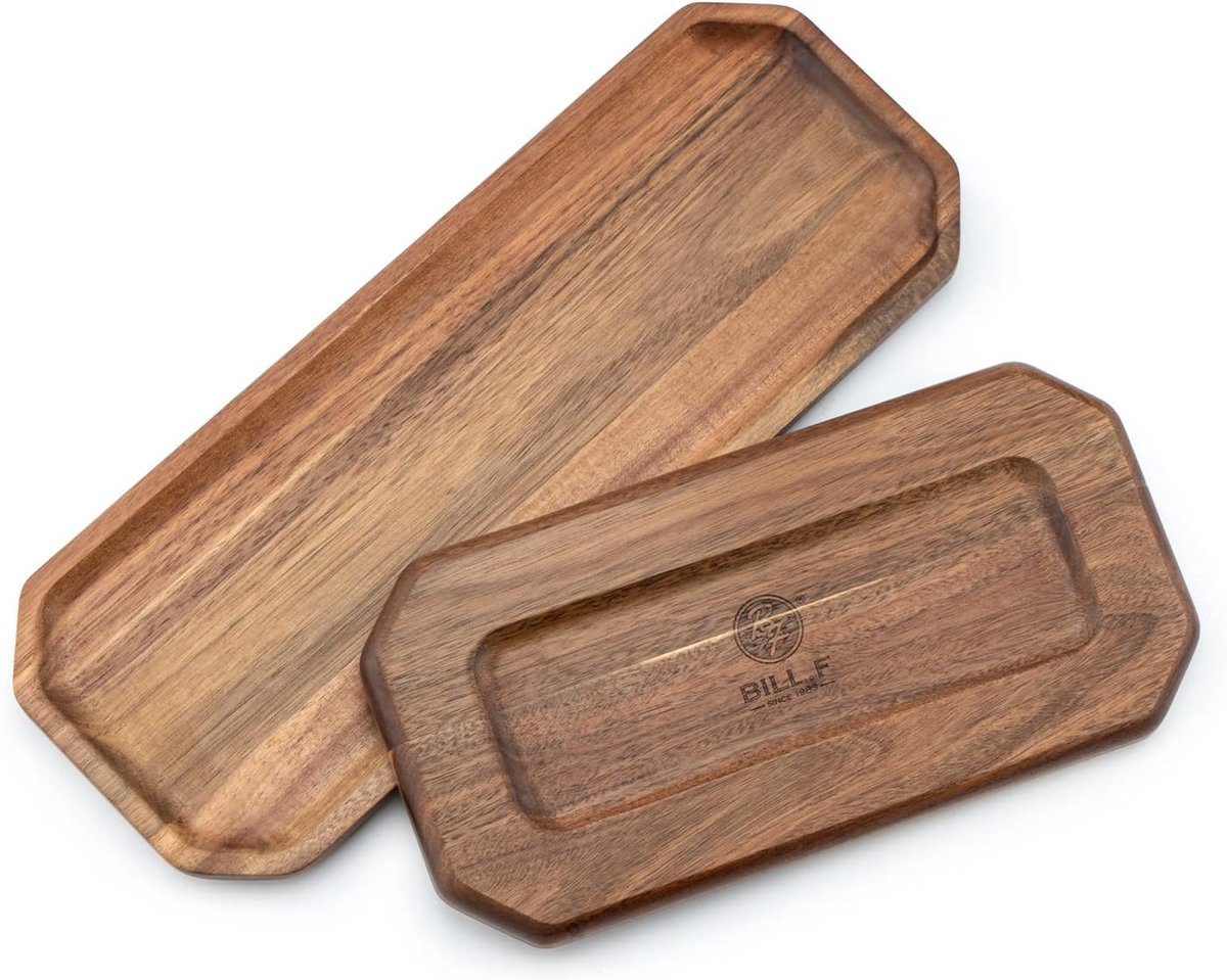 Tweedelige 8-zijdige lange houten dienbladenset voor levensmiddelenhouders/grill, voor het serveren van kaas, sushi, kerstsnacks en meer