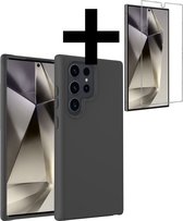 Hoesje Geschikt voor Samsung S24 Ultra Hoesje Siliconen Case Met Screenprotector - Hoes Geschikt voor Samsung Galaxy S24 Ultra Hoes Siliconen - Zwart