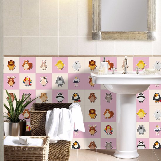 Ulticool Décoration Autocollant carrelages - Mignons Animaux Mignons Chambre d'enfant Bébé Bambin Enfant - 15x15 cm - 15 pièces Autocollants pour carrelage Autocollants pour meubles - Carrelage autocollant - Salle de bain - Cuisine