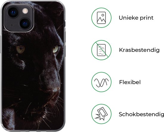 Coque iPhone 13 mini - Panthère - Animal - Zwart - Siliconen - Sinterklaas - Noël - Cadeaux - Cadeaux de chaussures