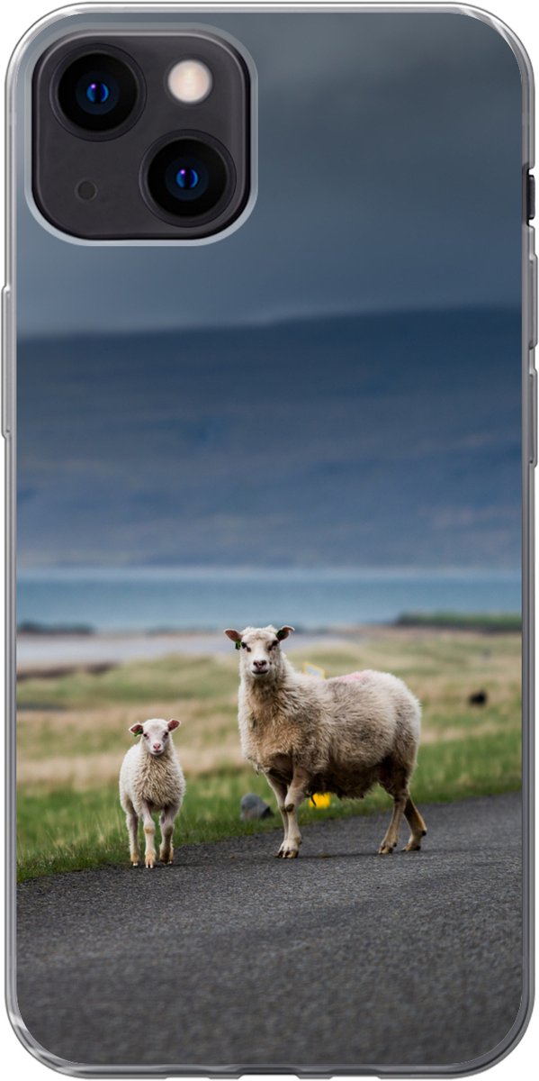 Telefoonhoesje Geschikt voor iPhone 13 hoesje - Schaap - Lam - Storm - Siliconen Telefoonhoesje Telefoonhoesje