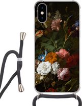 Hoesje met koord Geschikt voor iPhone X - Vaas met bloemen - Schilderij van Rachel Ruysch - Siliconen - Crossbody - Backcover met Koord - Telefoonhoesje met koord - Hoesje met touw