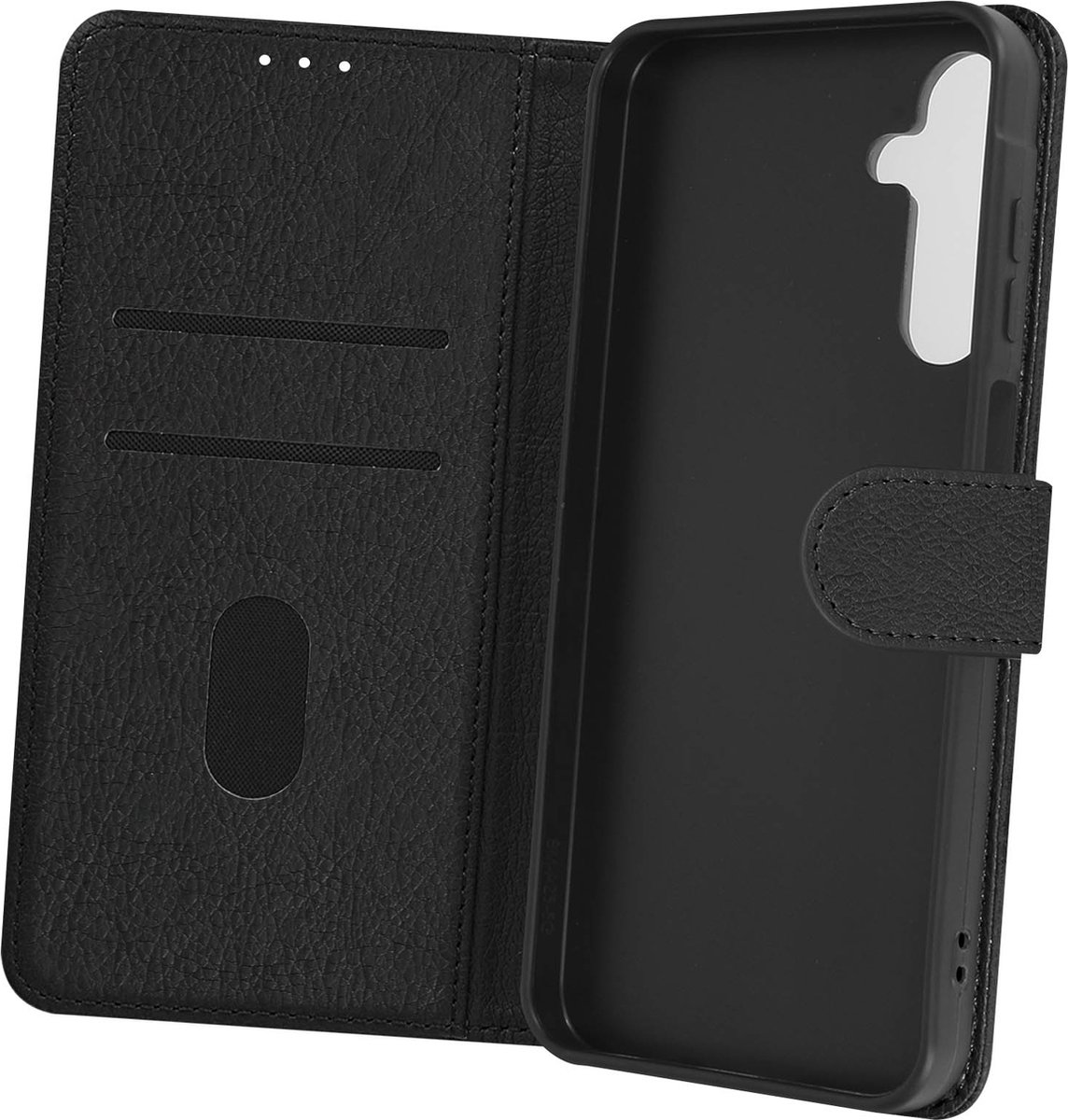 Avizar Case Geschikt voor Samsung Galaxy A05s portemonnee en videohouder, Zwart