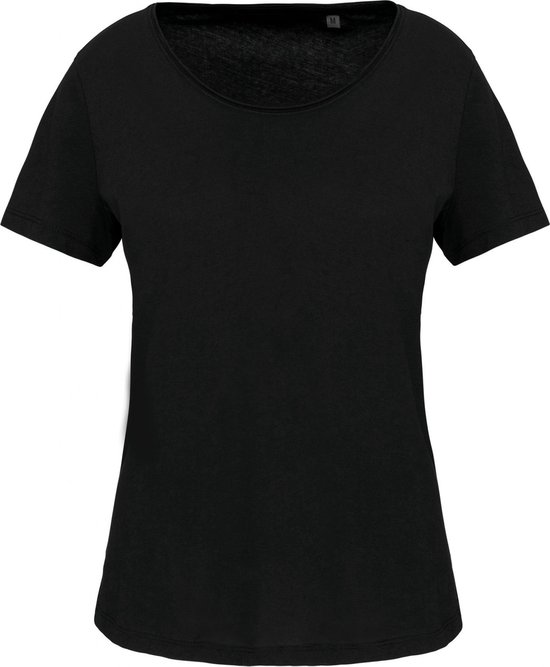 T-shirt Dames XS Kariban Kraag met onafgewerkte rand Korte mouw Black 100% Katoen