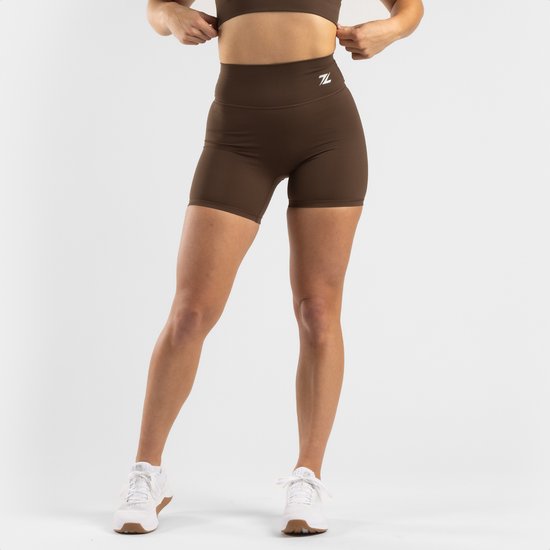 ZEUZ Korte Sport Legging Dames High Waist - Sportkleding & Sportlegging Squat Proof voor Fitness & Crossfit - Hardloopbroek, Yoga Broek - 62% Recycled Nylon & 38% Elastaan - Bruin - Maat XL
