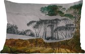 Buitenkussens - Tuin - Italiaans landschap parasoldennen - Kunst - Hendrik Voogd - Schilderij - Zwart wit - Oude meesters - 50x30 cm