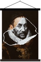 Posterhanger incl. Poster 60x80 cm - Schoolplaat - Willem van Oranje -Adriaen Thomasz - Zwart - Wit - Textielposter - Zwarte latten