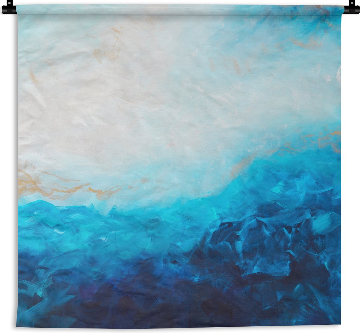 Wandkleed - Wanddoek - Blauw - Zee - Abstract - Verf - 60x60 cm - Wandtapijt