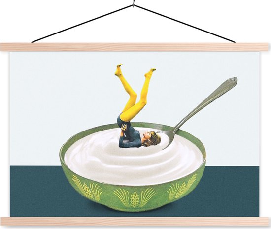 Posterhanger incl. Poster - Schoolplaat - Yoghurt - Yoga - Retro - 150x100 cm - Blanke latten
