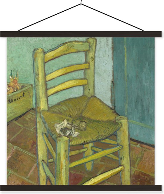 Posterhanger incl. Poster - Schoolplaat - Vincents stoel - Vincent van Gogh - 90x90 cm - Zwarte latten