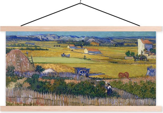 Posterhanger incl. Poster - Schoolplaat - De oogst - Vincent van Gogh - 150x75 cm - Blanke latten