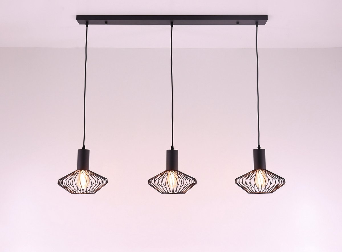 Hanglamp 3 lichts - zwart opengewerkt - 120cm
