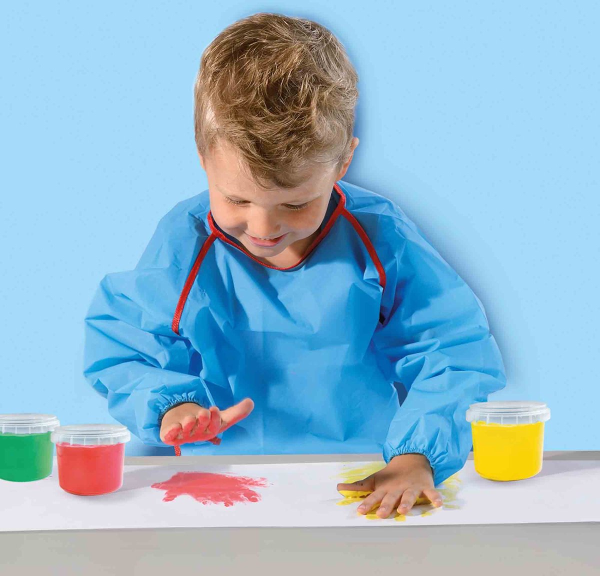 SES Creative - My First - Vingerverf set met Kliederschort - 4 kleuren Vingerverf (4x110ml) met Verfschort en Papier - Goed Uitwasbaar – Glutenvrij – Speelgoed 1 tot 4 jaar — afbeelding 2