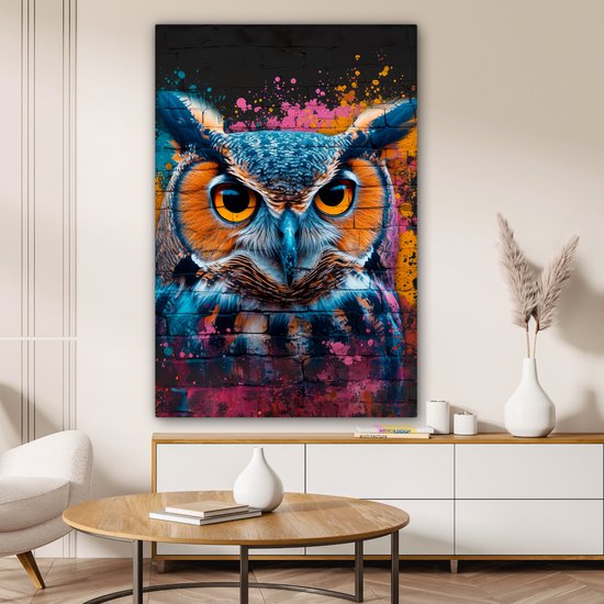 Peinture sur toile 90x140 cm - Hibou - Vogel - Coloré - Graffiti - Art - Décoration murale chambre - Décoration murale salon - Décoration intérieure - Peintures