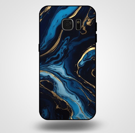 Smartphonica Telefoonhoesje voor Samsung Galaxy S7 Edge met marmer opdruk - TPU backcover case marble design - Goud Blauw / Back Cover geschikt voor Samsung Galaxy S7 Edge