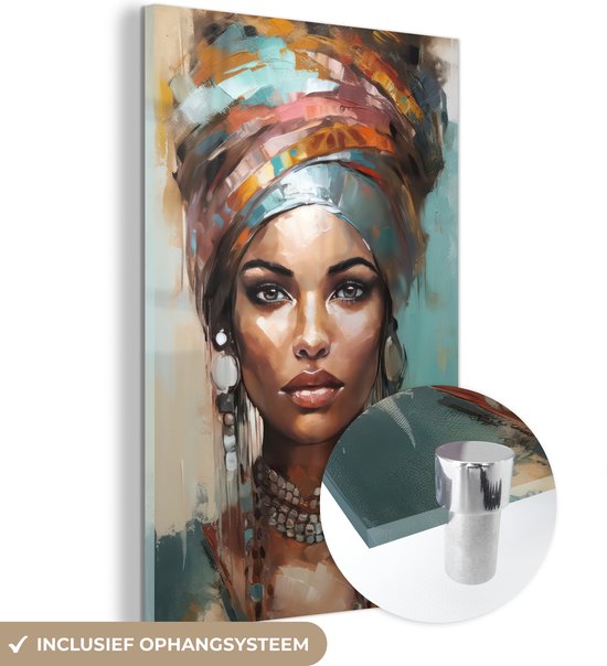 MuchoWow® Peinture sur verre 60x90 cm - Peinture sur verre - Femme - Art - Bijoux - Portrait - Photo sur verre acrylique - Décoration murale salon - Décoration murale chambre - Peintures