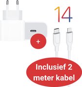 INFY 20W USB-C Oplader inclusief 2 Meter Lightning oplaadkabel - Quick Charge - Snelle Oplaadtechnologie - Geschikt voor Apple iPhone 8 t/m 14 / iPad t/m 9de generatie - Compacte Laadstekker