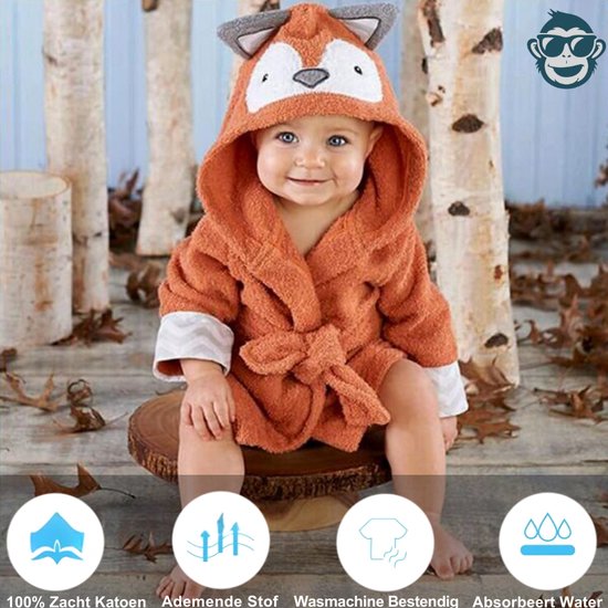 BoefieBoef Vos Kinder Badjas Baby & Peuter 0-2 Jaar (Max 85 cm) - Zacht Katoen Badstof met Dieren Capuchon - Absorberende Ochtendjas Handdoek voor Jongens & Meisjes - Zwemles, Carnaval, Verjaardag & Kraamcadeau - Perfect na Bad & Zwemmen - Oranje van Merkloos — afbeelding 4