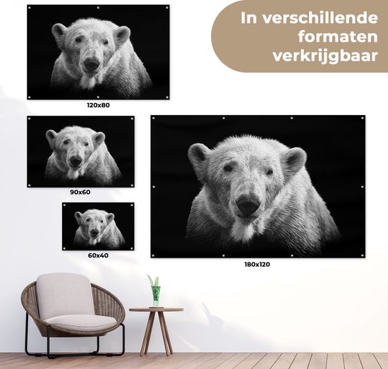 Décoration murale Ours polaire - Animal - Zwart - Wit - 180x120 cm - Poster jardin - Toile jardin