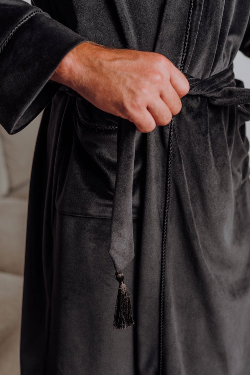 Men's Bathrobe / Velvet Robe / Mens Spa Bathrobe / Solid Colour Velour Robe Black M
