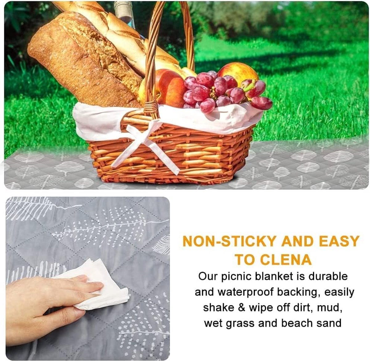 HAUSPROFI Picknickdeken, waterdichte XXL stranddeken, strandmat, picknickdeken, campingdeken met haringen, draaggreep en schouderriem voor outdoor, picknick, tuin, strand, camping, 200 x 200 cm, boho