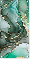 Tuinposter Goud - Marmer - Groen - Luxe - Marmerlook - Grijs - 40x80 cm - Wanddecoratie Buiten - Tuinposter - Tuindoek - Schuttingposter - Tuinschilderij