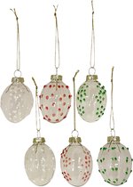 Viv! Christmas Paasdecoratie Hanger - Paaseieren met Stippen van Glas - set van 6 - pasen - groen wit rood - 6.5cm