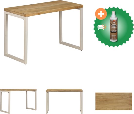 vidaXL Table à manger 115x55x76 cm Bois de manguier massif et acier - Table - Comprend un nettoyant et un rafraîchisseur pour bois