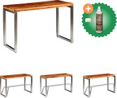 vidaXL Table à manger/bureau avec pieds en acier Bois de Sesham massif - Table - Comprend un nettoyant et un rafraîchisseur pour bois