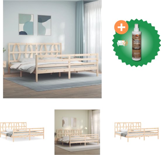 vidaXL Bedframe met hoofdbord massief hout 200x200 cm - Bed - Inclusief Houtreiniger en verfrisser