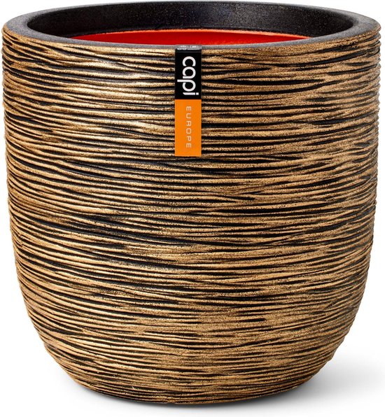 Capi Europe - Bloempot bol Rib NL - 55x53 - Goud - Opening Ø46 - Bloempot voor binnen en buiten - Levenslang garantie - Breukbestendig - 100% Recyclebaar - CO2 Neutraal geproduceerd - KBGR935