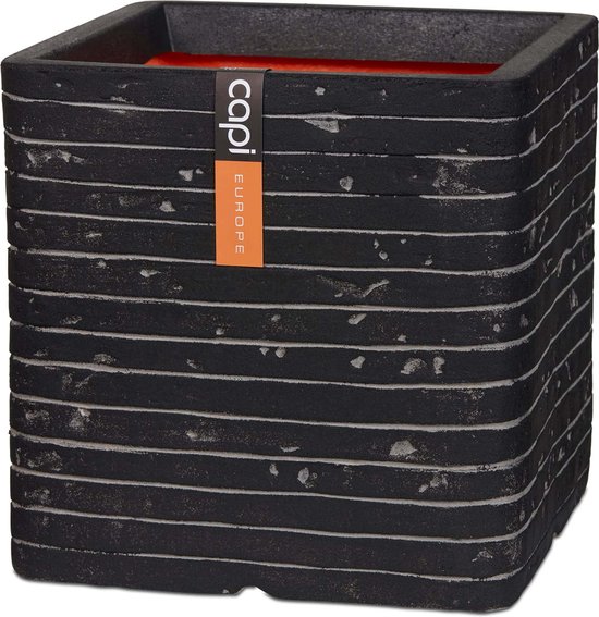 Capi Europe - Bloempot vierkant Rib NL - 40x40 - Zwart - Opening 40 - Bloempot voor binnen en buiten - KBLR903