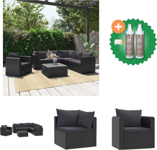 vidaXL 7 delige Loungeset met kussens poly rattan zwart Tuinset Inclusief Onderhoudsset