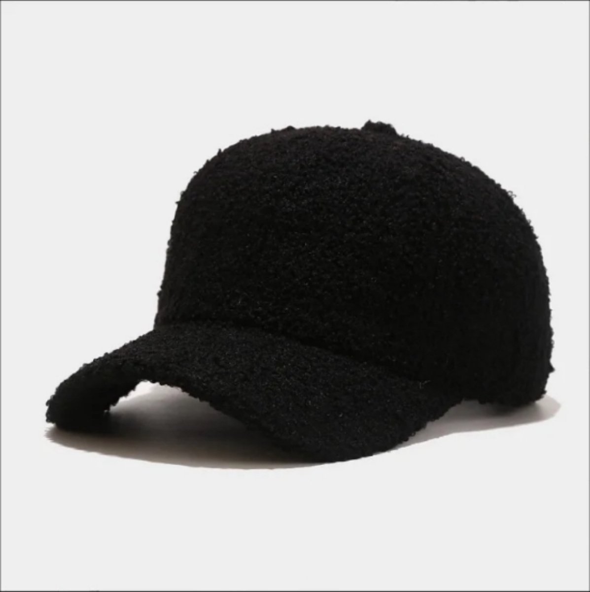 Teddy Cap Zwart - Warme Teddy Pet - Lamswol - Lamb Wool - Baseball Cap - Black - Verstelbaar - Bont - Fur -