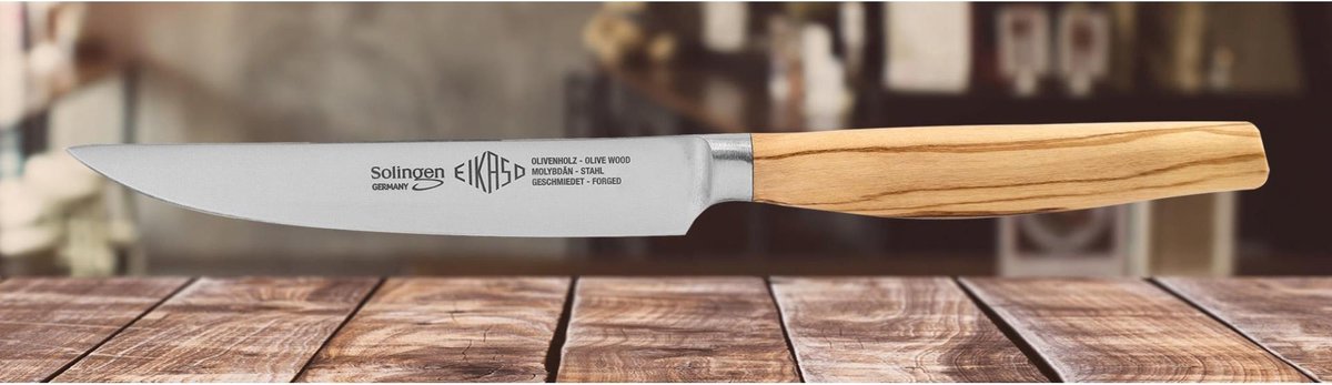 Eikaso Solingen Gesmeed Steakmes 12cm met Olijfhouten Handvat – Perfecte Snede