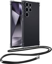Hoesje - Geschikt voor Samsung Galaxy S24 Ultra - Met Koord - Shock Proof - Siliconen Case - Telefoonkoord - Back Cover - Telefoon Hoes Shockproof - Telefoonketting - Telefoonhoes - Transparant