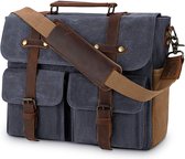 Messengertas voor heren, laptoptassen, leer, vintage, canvas, schoudertas, heren, waterdicht, zakelijke koffer voor werk en school, 15,6 inch - Zwart