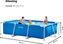 Afmetingen van een Intex rechthoekig zwembad: 300 x 200 x 75 cm. Met kinderen erin.