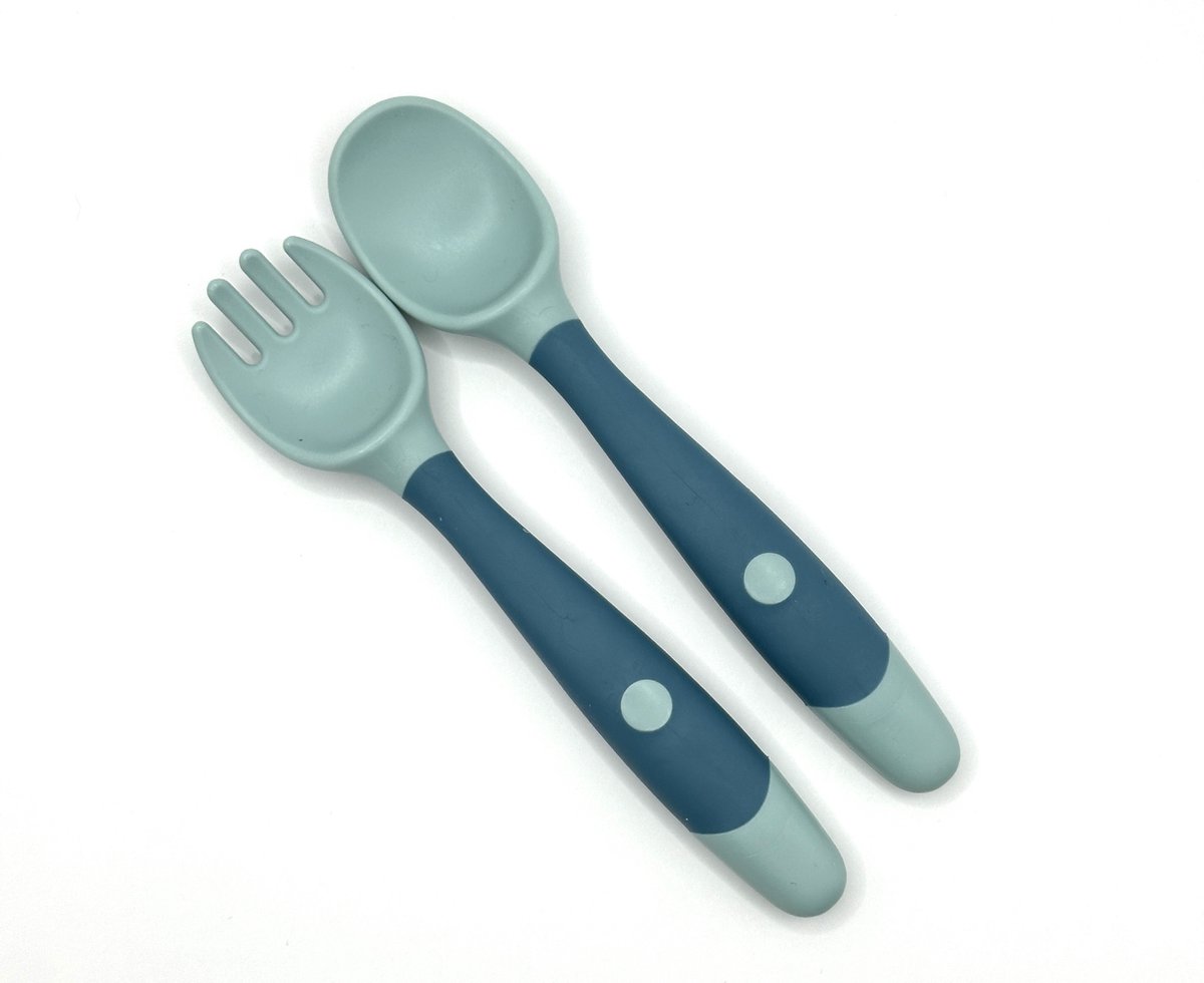 Goedkoopste Hypify® | Buigbare Vork & Lepel | Siliconen | Buigbaar | Veilig voor kinderen | Veilig materiaal | Groen | Speels eten!