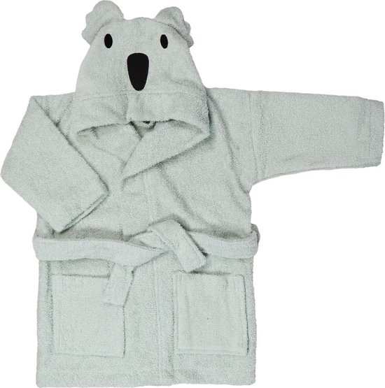 Badjas MamaLoes Koala 1-2 Ans, avec capuche et ceinture à nouer, 100% coton et agréable et doux, Vert