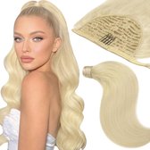 Vivendi Ponytail Clip In Hairextensions| Human Hair Echt Haar | Wrap Around Hairextensions | 16" / 40 cm |kleur #60 Licht Goud Blond | 70gram