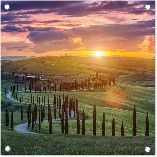 Tuinposters Italië - Zonsondergang - Toscane - 50x50 cm - Tuindoek - Buitenposter