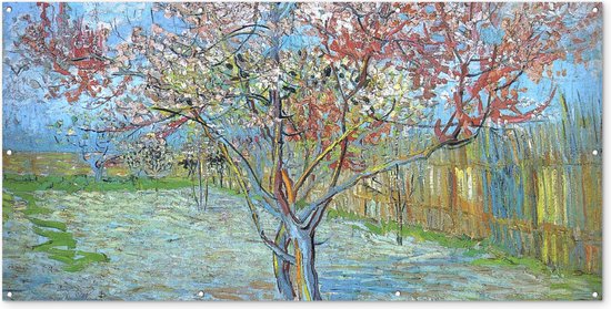 Schuttingposter De roze perzikboom - Vincent van Gogh - 200x100 cm - Tuindoek