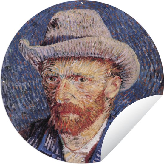 Tuincirkel Zelfportret met grijze vilthoed - Vincent van Gogh - 90x90 cm - Ronde Tuinposter - Buiten
