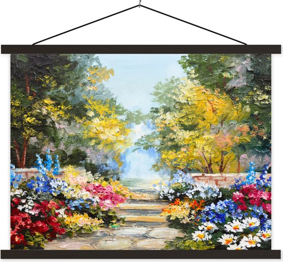 Porte-affiche avec affiche - Affiche scolaire - Peinture - Fleurs - Nature - Peinture à l'huile - 60x45 cm - Lattes noires