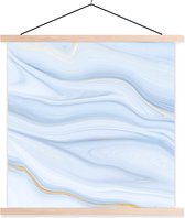 Posterhanger incl. Poster 40x40 cm - Schoolplaat - Marmer - Golf - Blauw - Patronen - Marmerlook - Pastel - Textielposter - Blanke latten