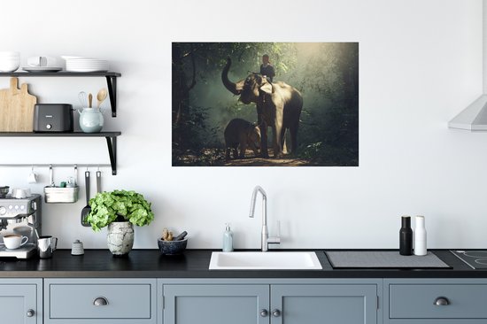 Stickers muraux - Film autocollant - Éléphant - Forêt - Arbres - Animaux - Dresseur - 90x60 cm - Film adhésif - Stickers muraux Chambre d'enfant - Papier peint autocollant