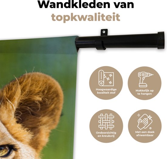 Tapisserie Lions - Jeune lionne Tapisserie coton 120x180 cm - Tapisserie avec photo XXL / Groot format !