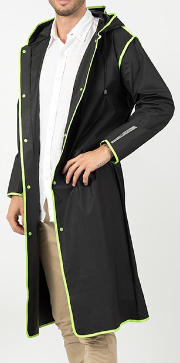 Zwarte regenjas City Trench met lime bies van Perletti S